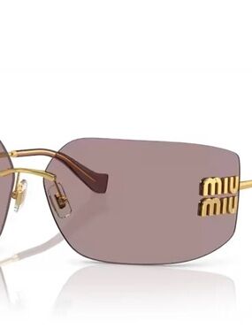 Miu Miu Rimless Sunglasses with Mauve Lenses and Gold Hardware